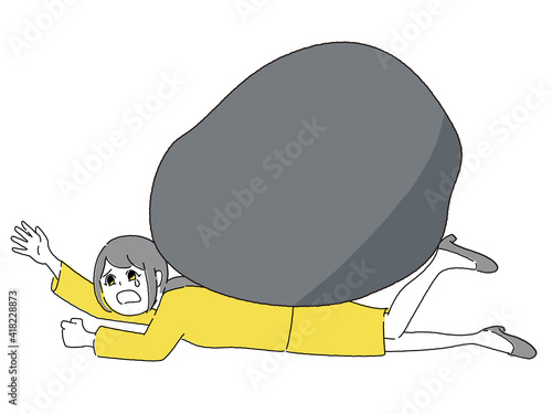 押しつぶされている女性のイラスト