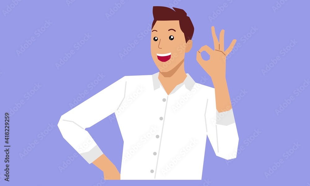 Businessman shows ok sign. Vector cartoon flat illustration Businessman shows ok sign. Vector cartoon flat illustration