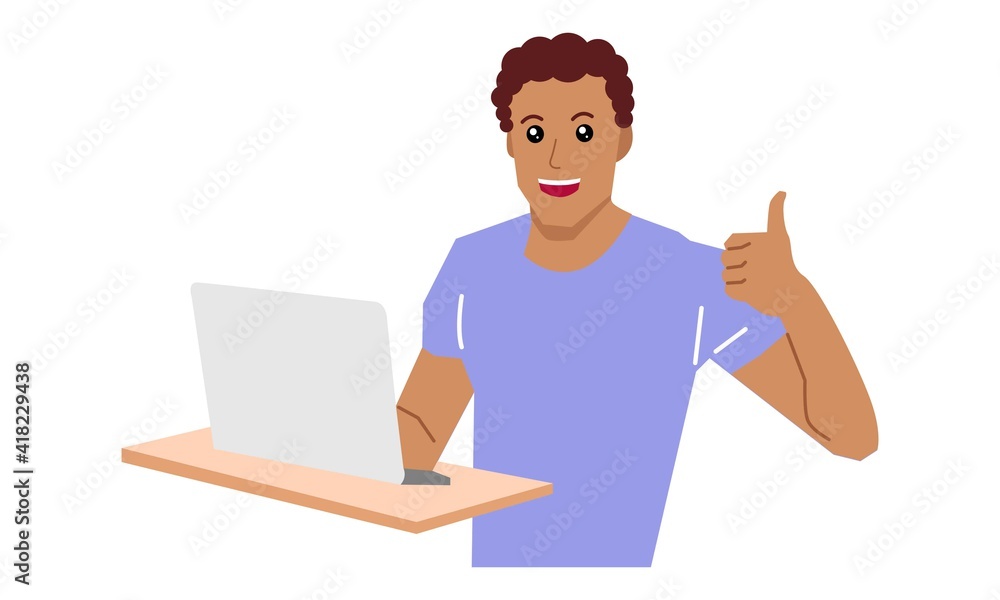 Man working with laptop. Vector flat illustration Man working with laptop. Vector flat illustration