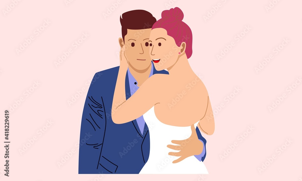 Couple in love. Two hugging lovers. Vector illustration