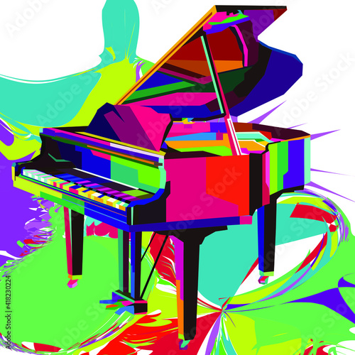 colorful pop art piano vector wpap, illustration wall art decor acrylic illustration