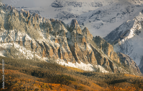 USA, Colorado, San Juan Mountains. Ophir Needles after an autumn snowfall.