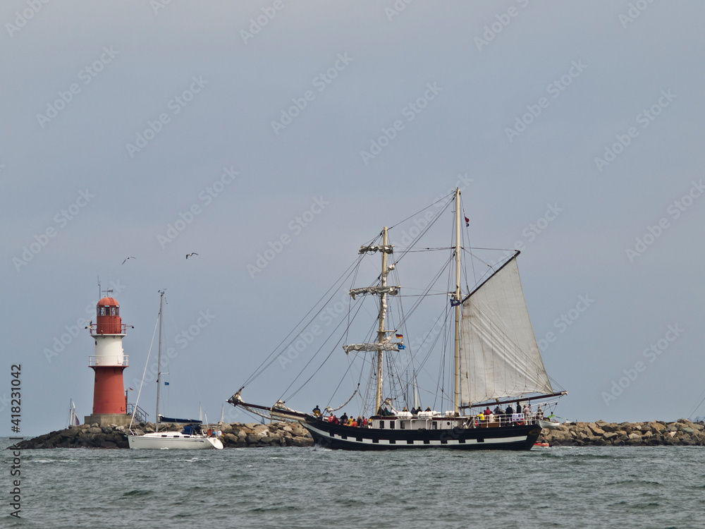Tradition Vessel In Front Of The East Mole In Warnemuende, Mecklenburg West Pomerania, Germany