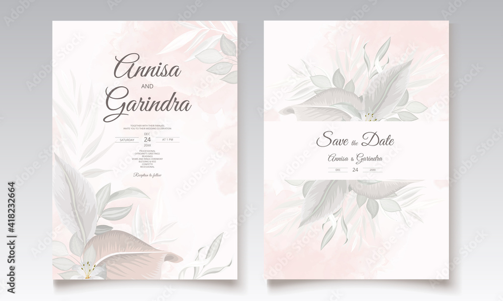  Elegant wedding invitation card leaves