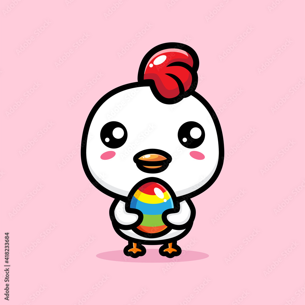 vector design of cute cartoon animal chicken holding easter egg