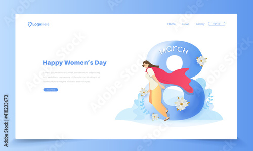 A woman with hero style for women's day 8 march greetings concept