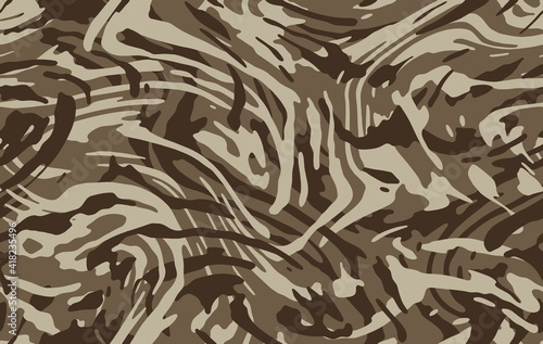 Camo texture for army clothing. Zebra stylish safari camo background. Soldier sand brown and beige camouflaging seamless pattern. Military textile for print. Vector wallpaper