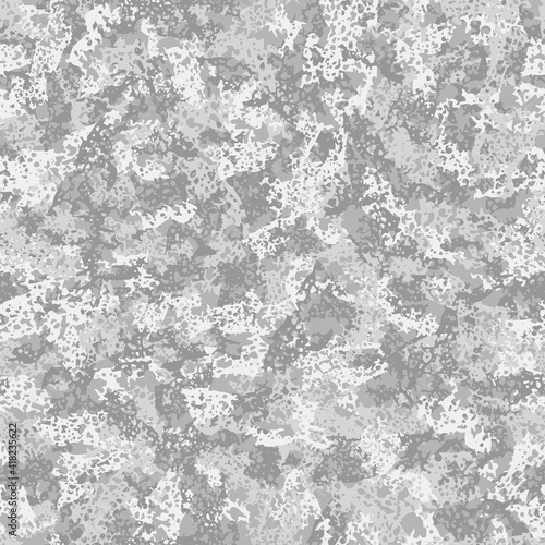 Winter white camouflage, modern fashion textile design. Army uniform. Camo military grunge pattern. Monochrome, fashionable, fabric. Vector seamless texture.