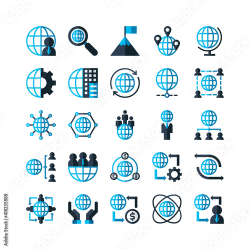 flat icon set business globalization, company social network