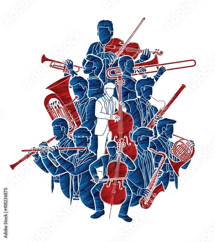 Group of Musician Orchestra Instrument Cartoon Graphic Vector