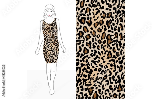 Midi dress with leopard pattern design template