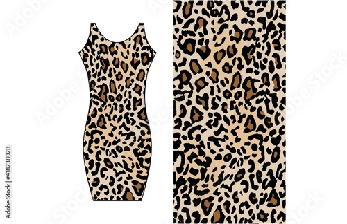 Midi length dress with leopard pattern print textile template