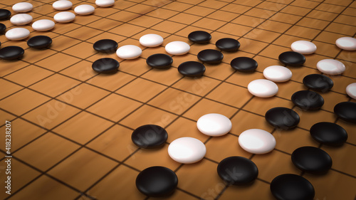 Go  abstract strategy board game for two players image 3d rendering.