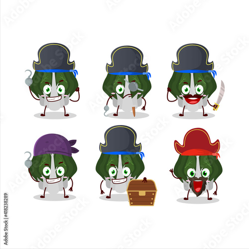 Cartoon character of swiss chard with various pirates emoticons