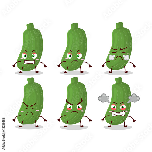 Zucchini cartoon character with various angry expressions