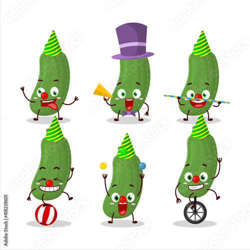 Cartoon character of zucchini with various circus shows