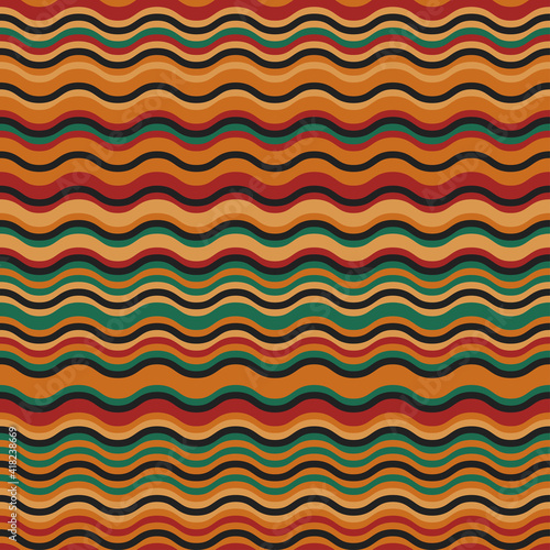 The African Style Seamless Fabric Patterns, Abstract Colorful Waving Patterns Background
