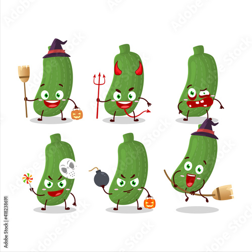 Halloween expression emoticons with cartoon character of zucchini