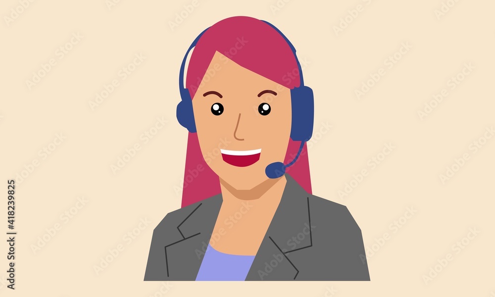 Beautiful woman working in a call center. Vector flat illustration Beautiful woman working in a call center. Vector flat illustration