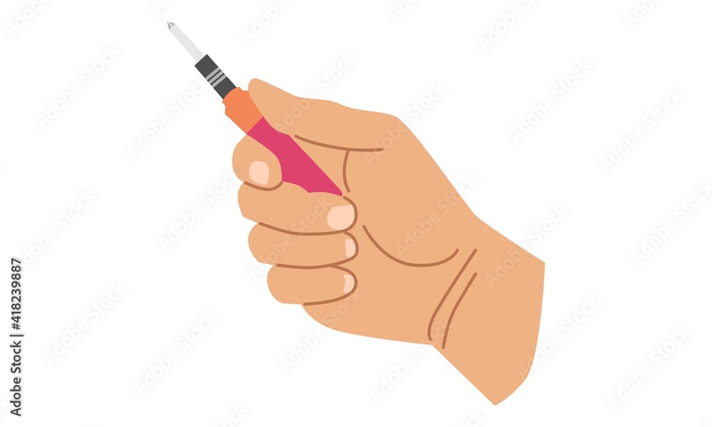 Hand holding a screwdriver. Vector flat illustration Hand holding a screwdriver. Vector flat illustration