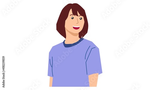 Cute short hair girl character. Vector flat illustration