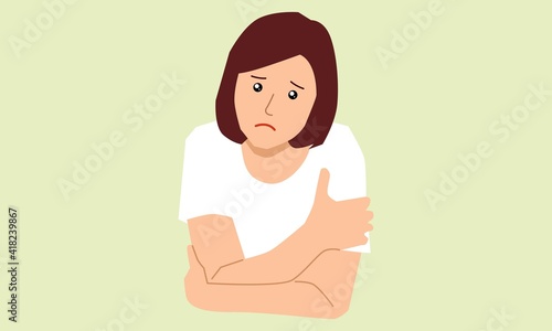 Illustration of sad depressed girl. Vector flat illustration