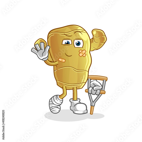ginger sick with limping stick character. cartoon mascot vector