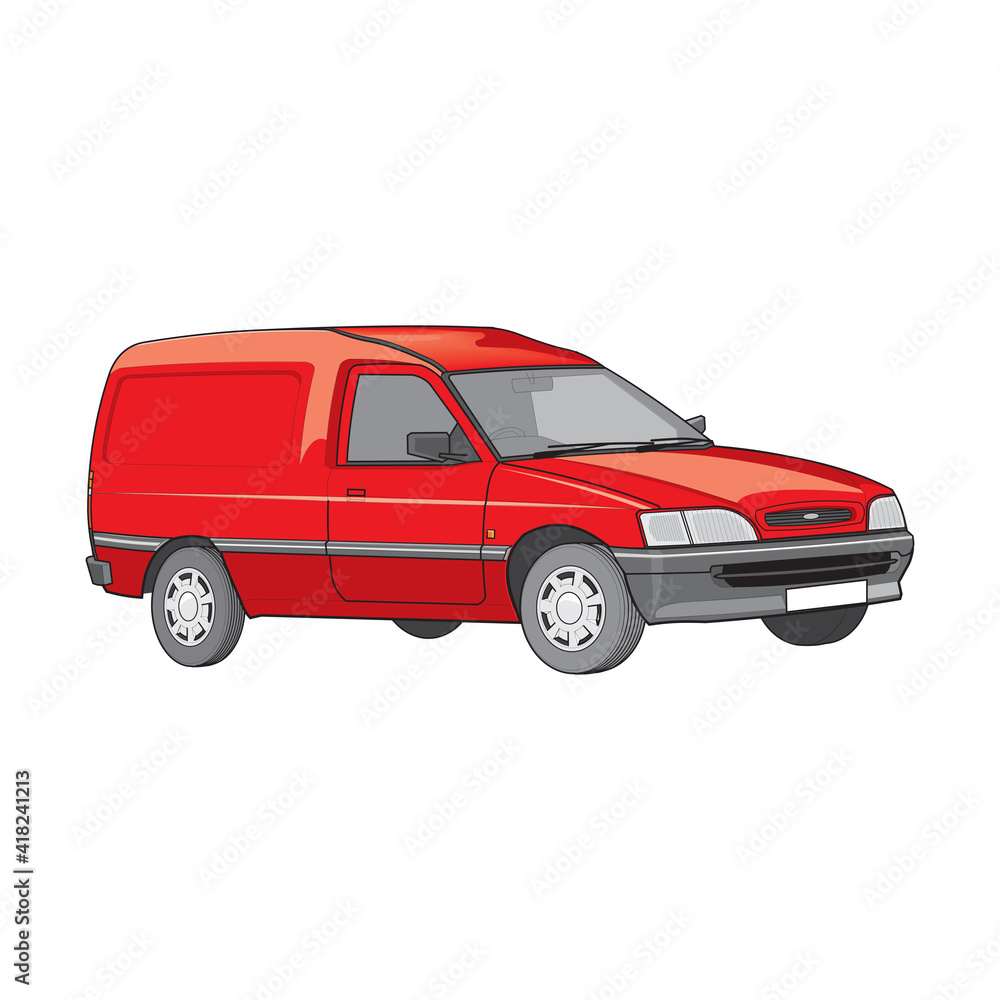 Vector illustration of moving delivery van isolated on a white background