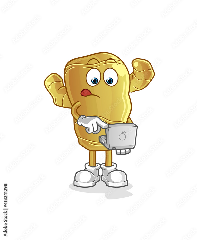 Obraz premium ginger with laptop mascot. cartoon vector