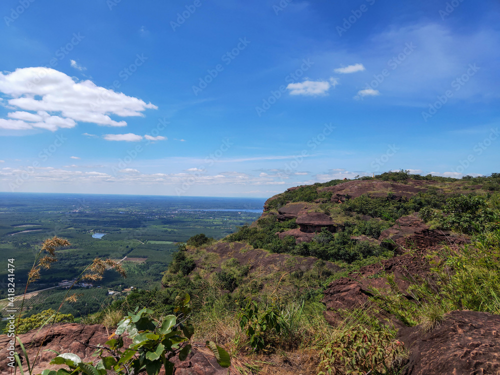 The top view of Phu Langka National Park with blue sky, Thailand.