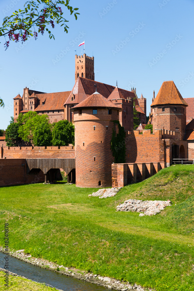 View on Malbork Castle in historcal city in the Poland.