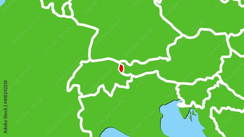 リヒテンシュタインの位置がアップになって赤く表示されます。ヨーロッパ中心地図 vídeo do Stock Adobe Stock