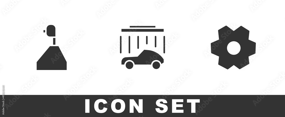Set Gear shifter, Car wash and icon. Vector. Set Gear shifter, Car wash and icon. Vector.