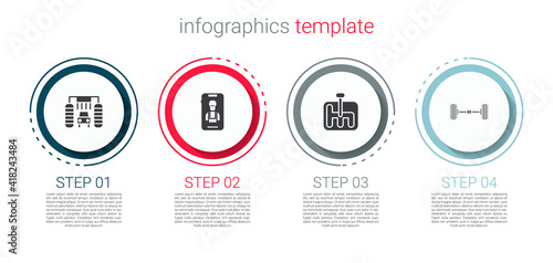 Set Car wash, Online car services, Gear shifter and Chassis. Business infographic template. Vector.