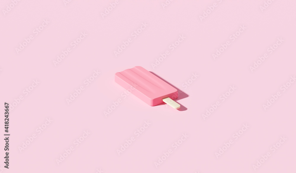 Minimal ice cream stick dessert and summer season on pink background with tropical holiday concept. 3D rendering. Minimal ice cream stick dessert and summer season on pink background with tropical holiday concept. 3D rendering.