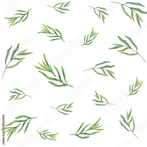 Mediterranean style watercolor illustration. Summer nature view. Leaves seamless pattern.