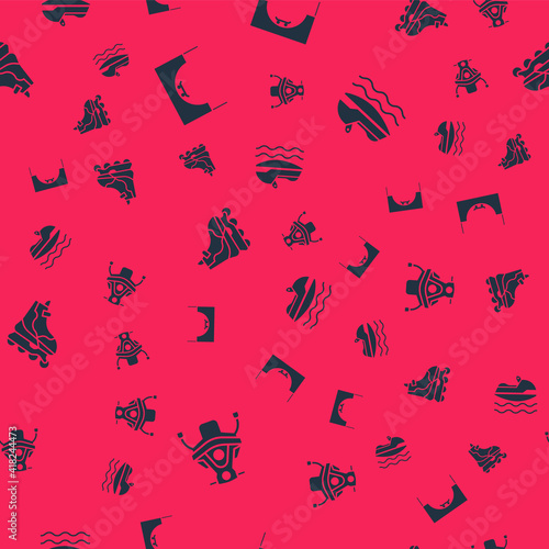 Set Snowmobile, Skate park, Roller skate and Jet ski on seamless pattern. Vector.