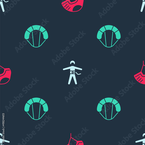 Set Helmet, Bungee jumping and Parachute on seamless pattern. Vector.