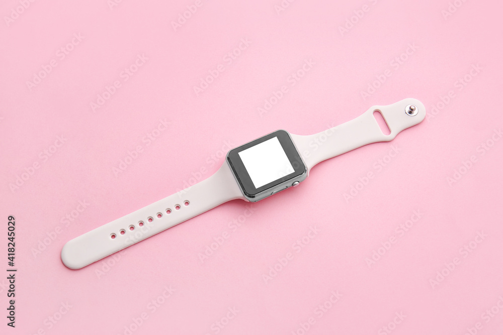 Modern smart watch on color background Modern smart watch on color background
