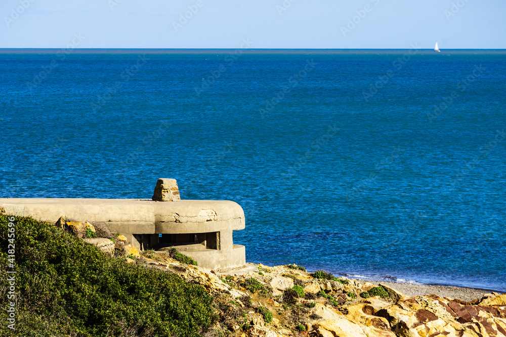 War bunker on the beach coast, Spain