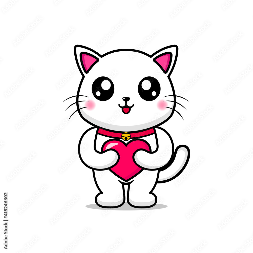 cute cat holding heart illustration design kawaii