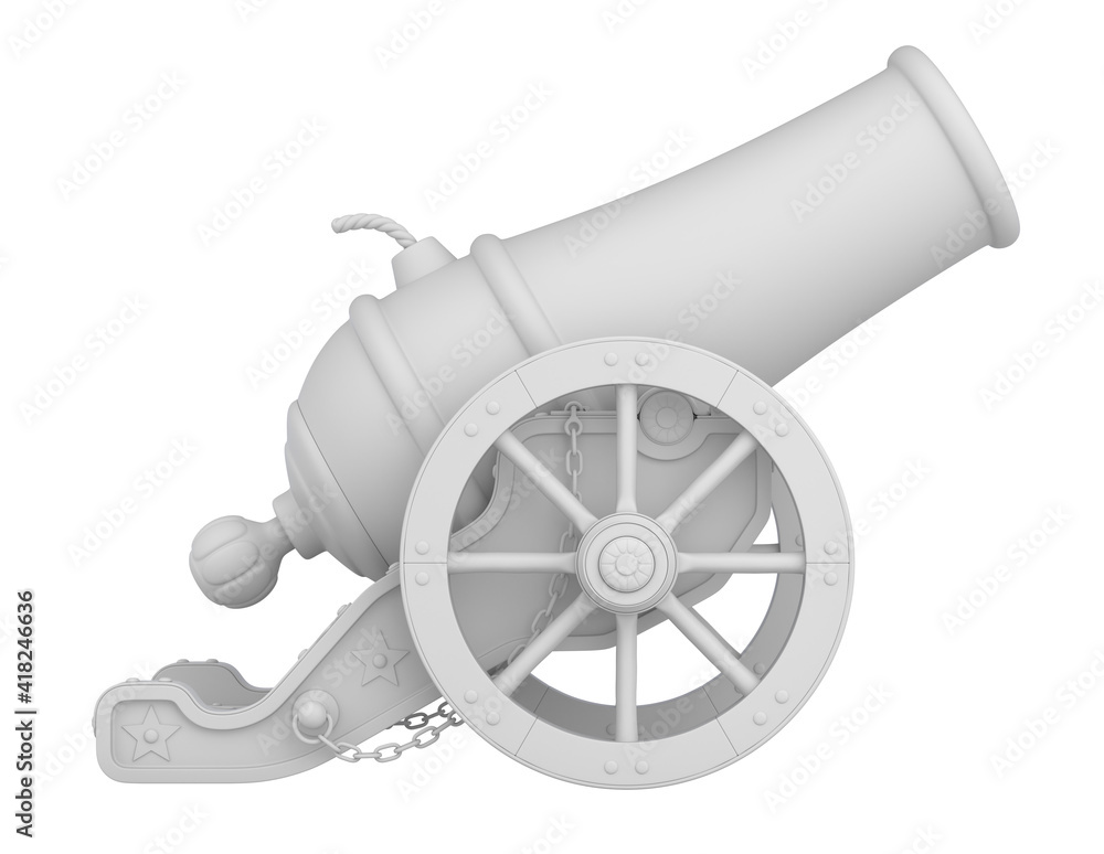 Clay render of ancient circus cannon on white background - 3D