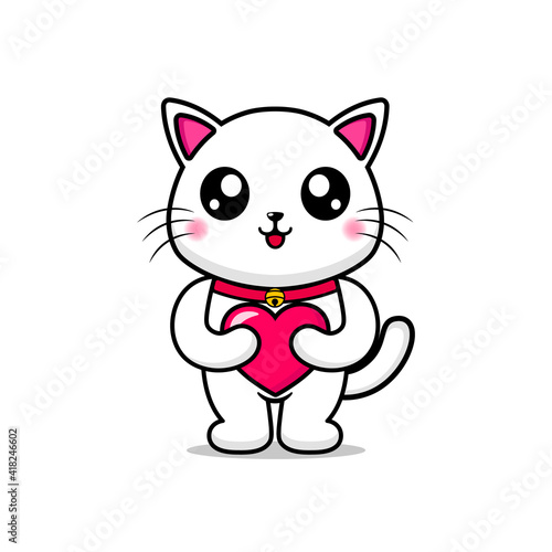cute cat holding heart illustration design kawaii