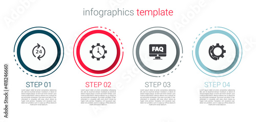 Set Telephone 24 hours support, Time Management, Computer monitor and FAQ and . Business infographic template. Vector.