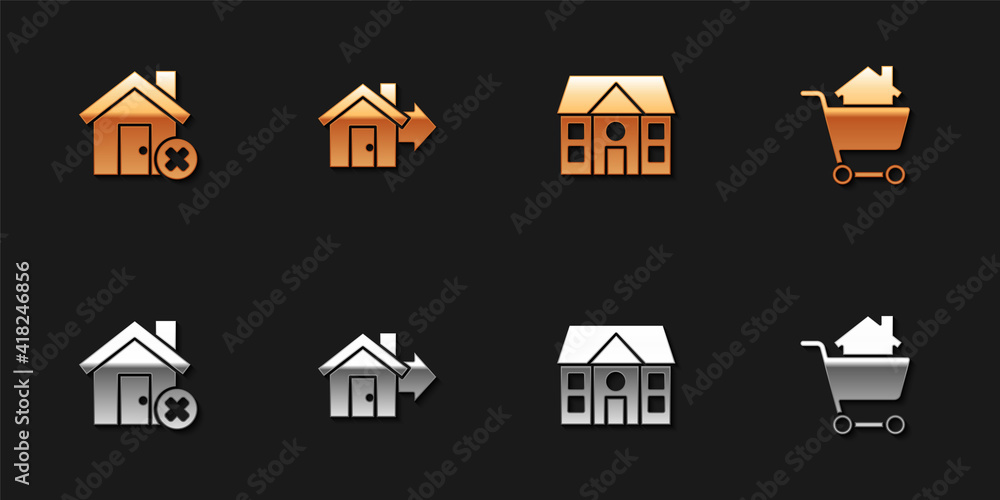 Set House with wrong mark, Sale house, and Shopping cart icon. Vector. Set House with wrong mark, Sale house, and Shopping cart icon. Vector.