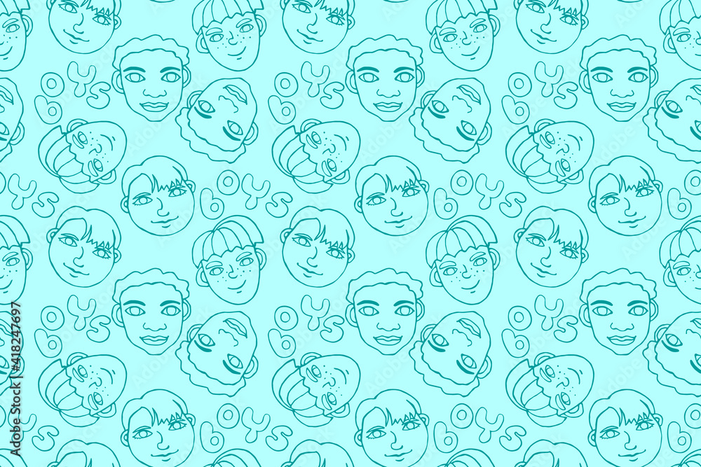 Seamless pattern with cartoon faces vector people. Hand drawn line art illustration. Outline doodle heads of kids boys girls. Childish texture backdrop Seamless pattern with cartoon faces vector people. Hand drawn line art illustration. Outline doodle heads of kids boys girls. Childish texture backdrop