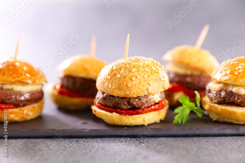 Obraz na płótnie mini hamburger with beef and tomato