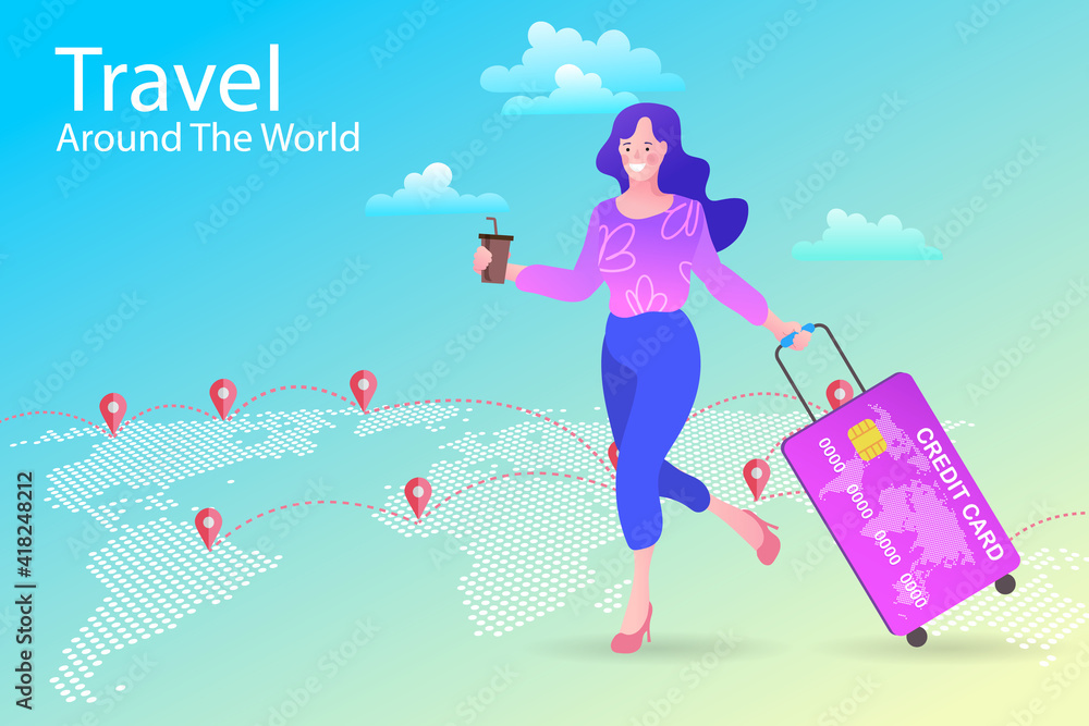 Online travelling Illustration for landing page. Travel and vacation concept. Trip planning. Online booking service vector illustration. Online travelling Illustration for landing page. Travel and vacation concept. Trip planning. Online booking service vector illustration.
