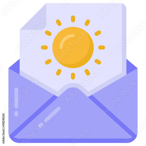 
Sun document inside envelope denoting flat icon of morning mail 

