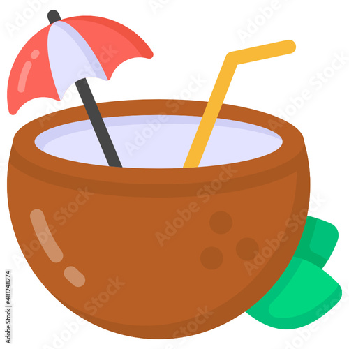 
Coconut drink in flat style icon, summer beverage 


